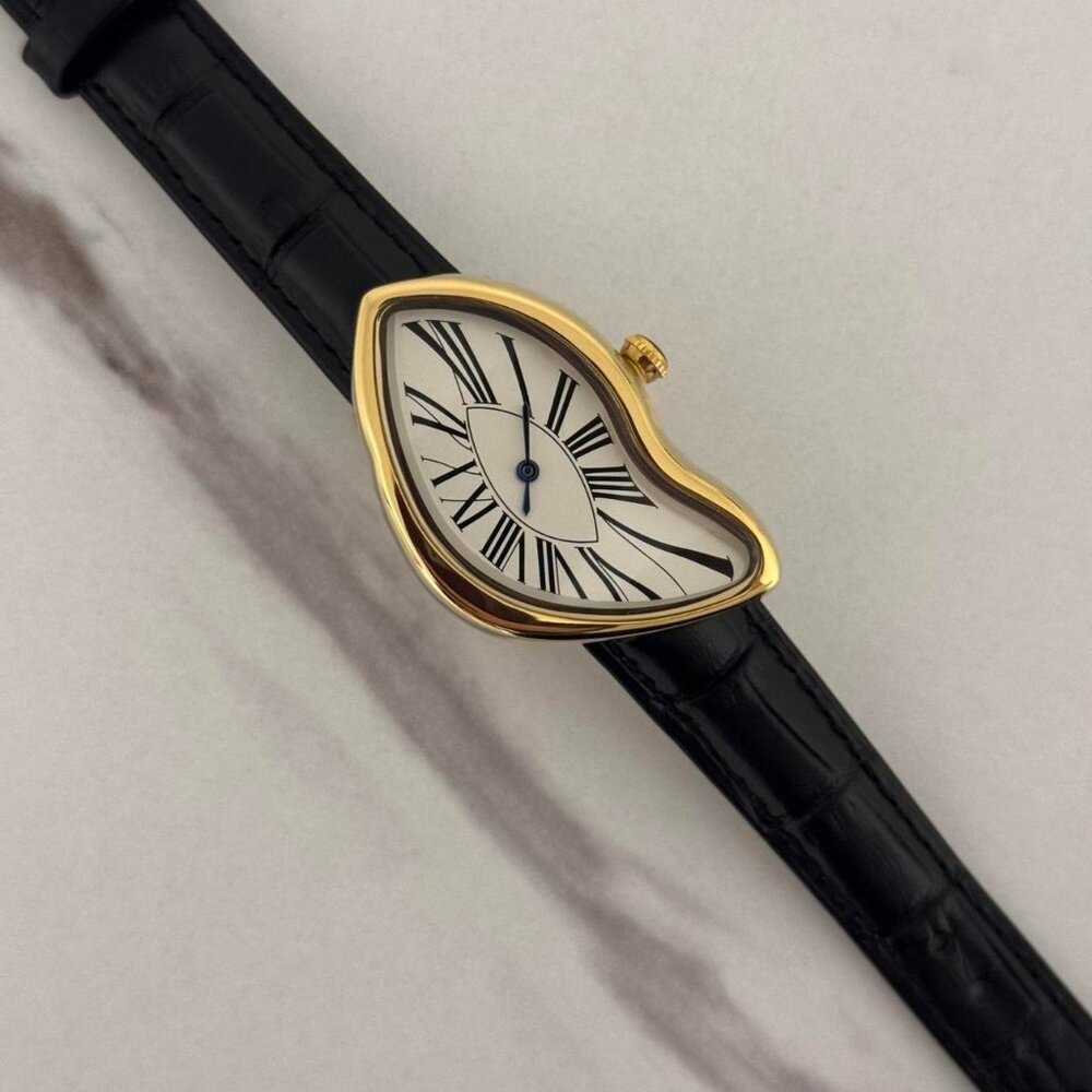 American Vintage Gold Case White Dial Black Strap Surrealist Watch